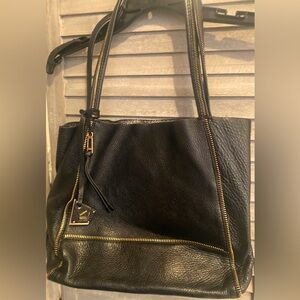 BOTKIER Motorcycle Leather Black Tote Bag with Gorgeous Glittery Gold lining